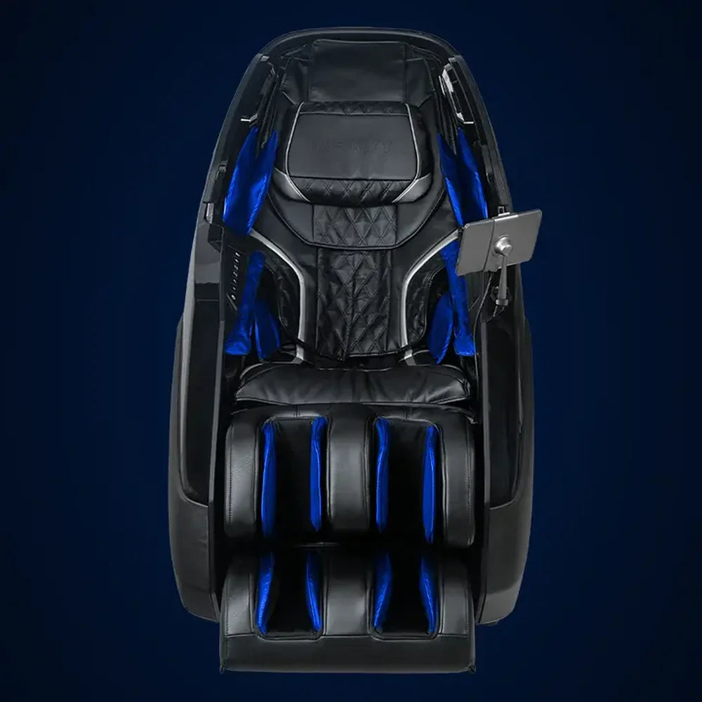 Glowing blue airbag map across shoulders, arms, calves and feet of the Syner-D Ultra Imperial on navy
