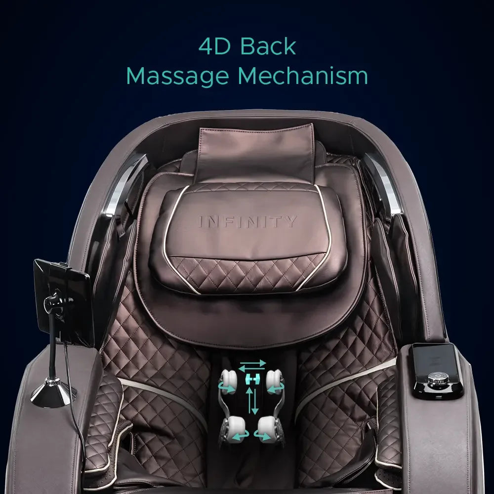 Roller diagram with directional arrows on the Infinity Massage Chairs Palisade 4D Max quilted backrest