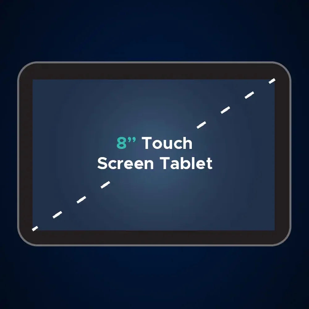 Dashed diagonal measurement across the 8-inch tablet remote of the Infinity Palisade 4D Max Chair
