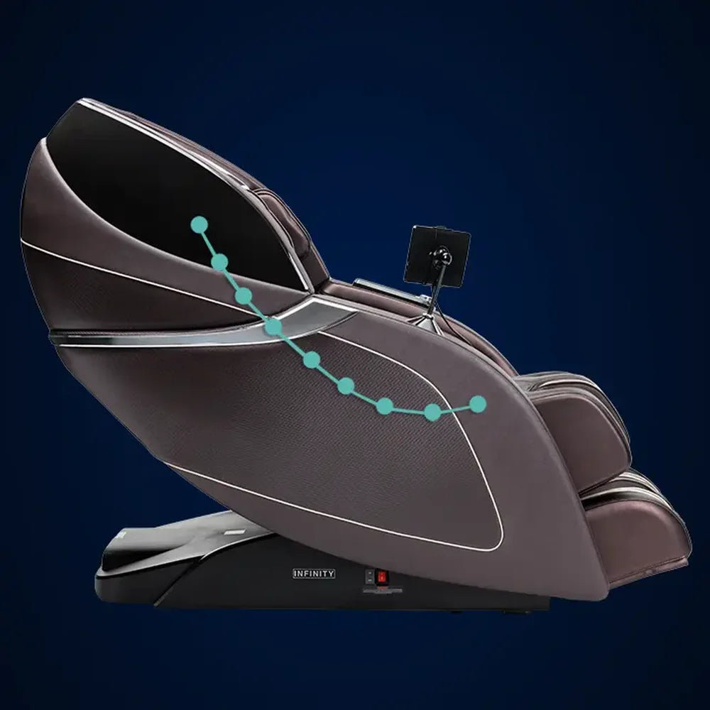 Teal track line running neck to glutes along the side profile of the Infinity Palisade 4D Max