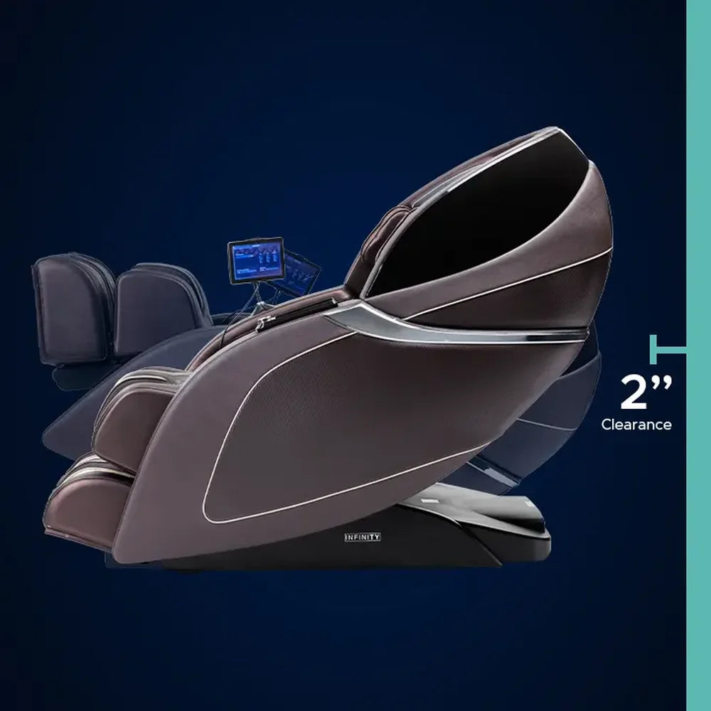 Two-inch wall clearance marked behind the reclined Infinity Palisade 4D Max Chair as it slides forward
