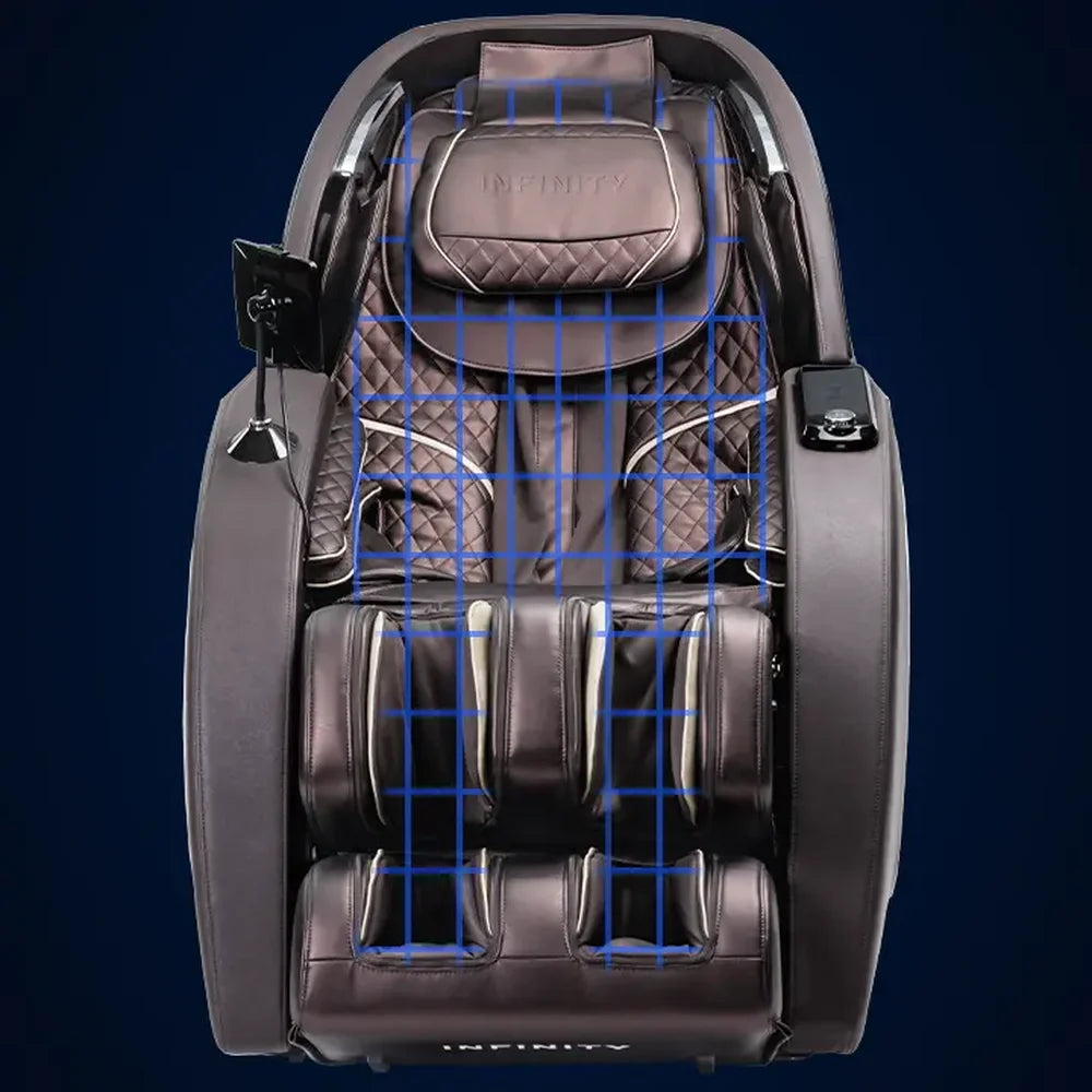 Blue scanning grid mapped over the Infinity Massage Chairs Palisade 4D Max to show TrueFit body measurement