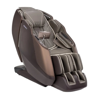 Dark brown and grey Infinity Sensation 4D DualFlex Recliner photographed at a front-right angle on a white background