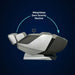 Curved arrow showing the weightless zero gravity recline motion of the Infinity Sensation 4D DualFlex Recliner from the side