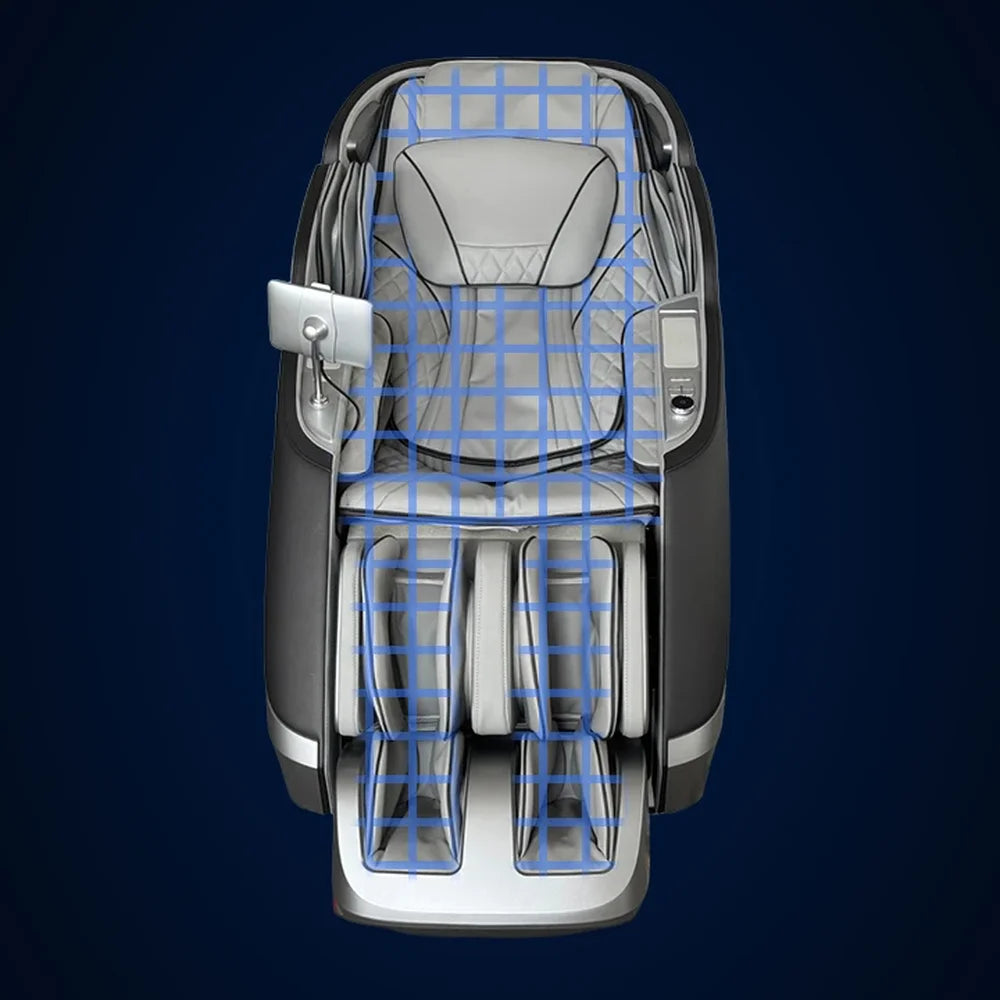 Blue scanning grid mapped over the backrest and legrest of the Infinity Massage Chairs Sensation 4D DualFlex Massage Chair