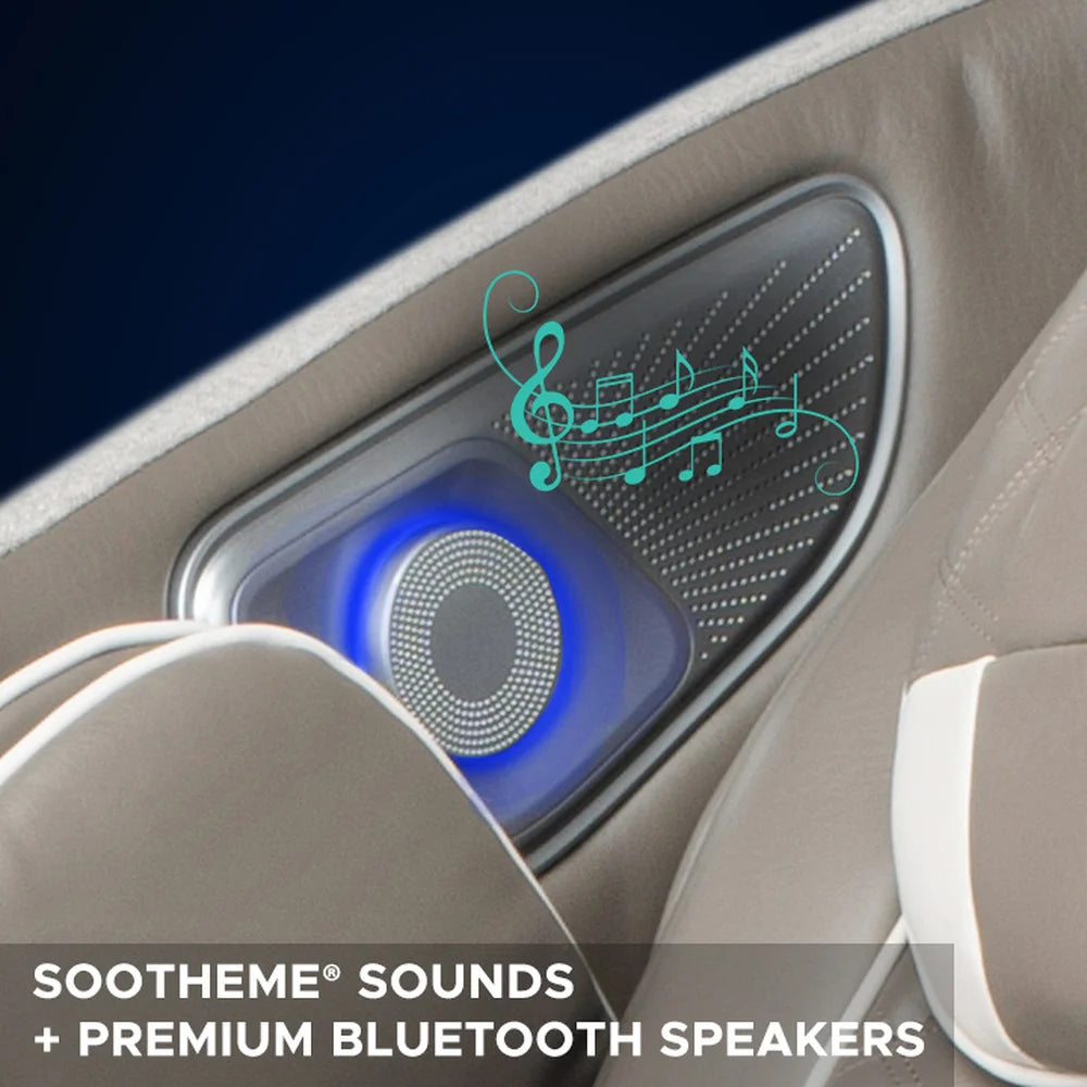 Illuminated speaker grille with music notes for SootheMe sound therapy on the Infinity Serenza Flex 4D Massage Chair