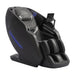 Black-on-black Infinity Serenza Flex 4D shown at a front-right angle with mounted tablet and blue LED accent strip