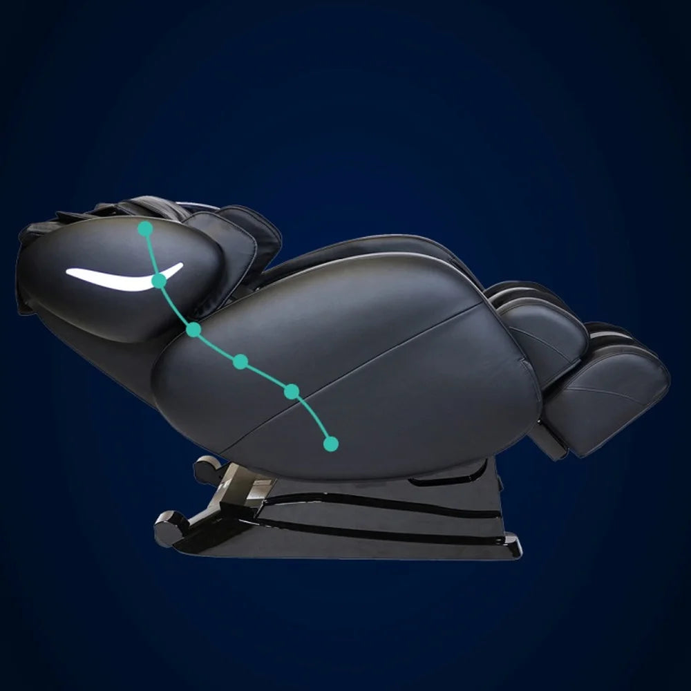 Teal S-shaped roller path traced on the reclined Infinity Smart Chair X3 3D 4D Massage Chair backrest