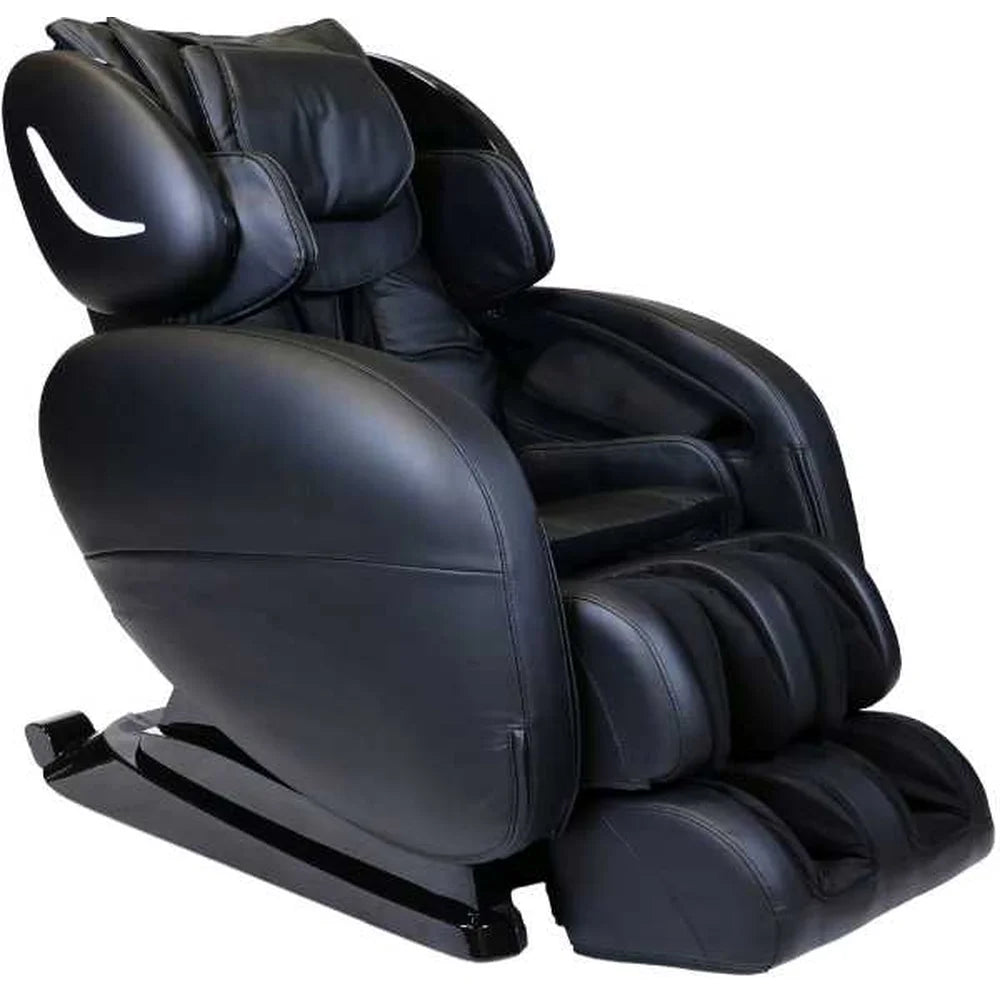 Upright black Infinity Smart Chair X3 Full Body Massage Recliner viewed at an angle for height and depth reference