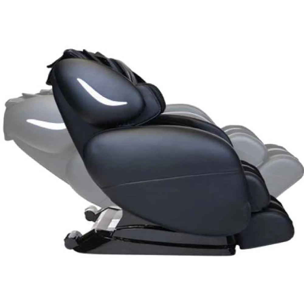 Side profile of the reclined Infinity Smart Chair X3 Massage Chair with ghosted outline showing upright position