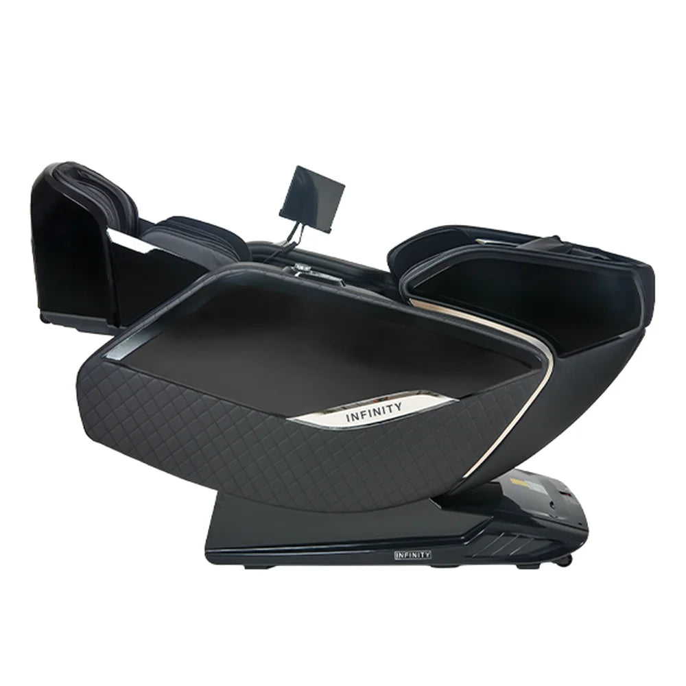Side view of the reclined Infinity Sovana 4D DualPro Massage Chair with footrest raised above the seat
