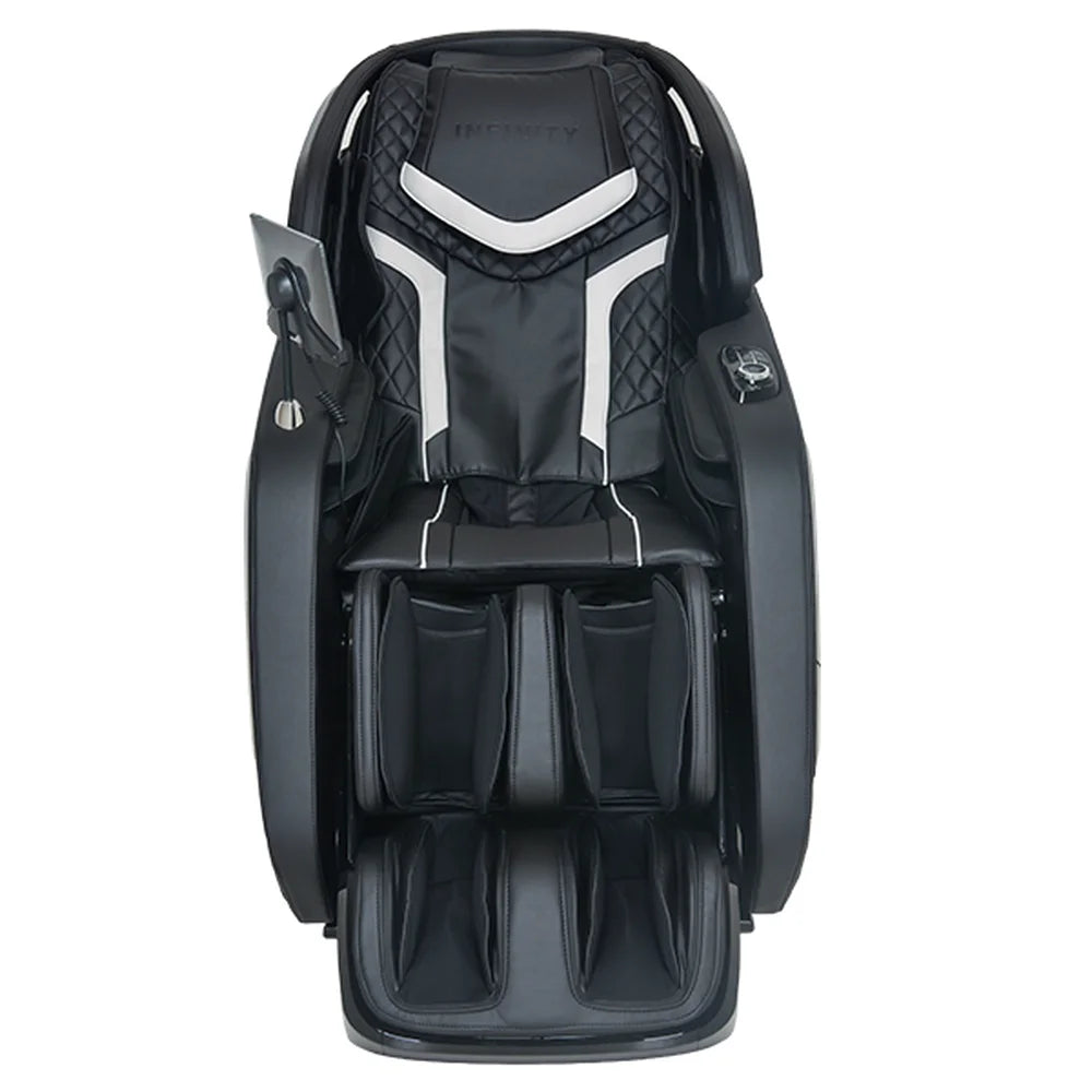 Front-facing studio shot of the Infinity Massage Chairs Sovana 4D DualPro showing seat, calf wells and armrests