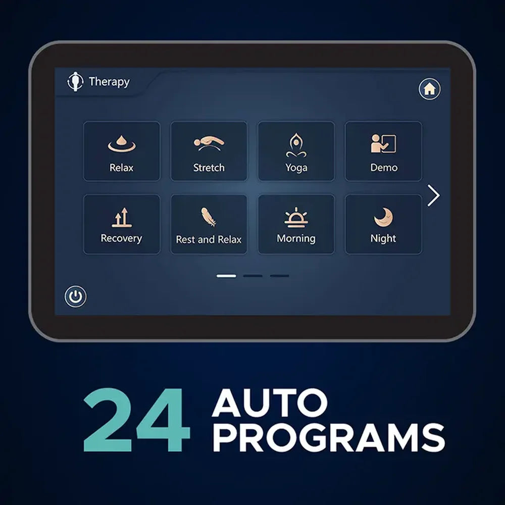 Therapy menu tiles such as Relax, Stretch and Recovery on the Infinity Sovana 4D DualPro Massage Chair screen