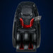 Red heat zones in the lower back and footrest of the Syner-D Ultra Imperial shown from the front on navy