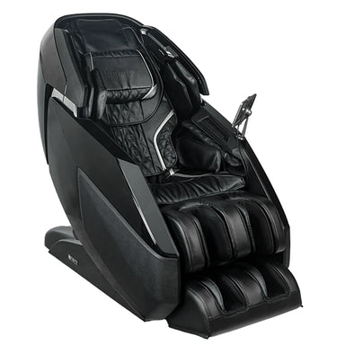 Angled right studio view of the black Infinity Ultra Imperial upright with quilted backrest and armrest tablet