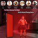 Man with a towel standing beside the glowing JKG Industries LLC 1216 Full Body Panel in a home room setting