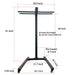 Measurement drawing labeling height, crossbar and base dimensions of the JKG Industries Horizontal Rolling Stand for Red Light Panels