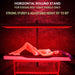 Woman lying under a glowing panel held above a table by the JKG Horizontal Rolling Red Light Therapy Panel Stand with height text