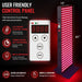 Close-up of the LCD timer control panel and RED and NIR buttons on the EXESAS 1620W Dual-Chip Red Light Therapy Panel
