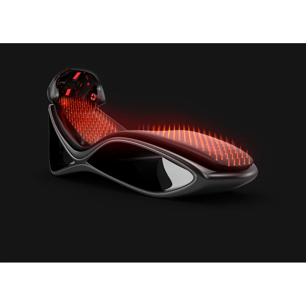 Red light beams rising from the full mattress surface of the Vacu Activ Red Couch Oxy Full Body Therapy System
