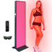 EXESAS 600 LED Full Body Infrared Therapy Panel glowing on its stand next to the branded remote and safety glasses