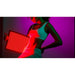 Woman in white activewear holding the glowing Lumara Pad Red Light Therapy Device at her hip under magenta lighting