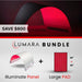 Bundle graphic pairing the Illuminate Panel with a 20 by 30 inch Lumara Pad Infrared Therapy Pad and an 800 dollar saving