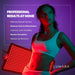 Checklist of five at-home benefits of the Lumara Pad shown beside a woman holding the glowing panel