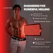 Man holding a glowing pad beside six labeled benefits of the Lumara Pad including flexible design and FDA registration