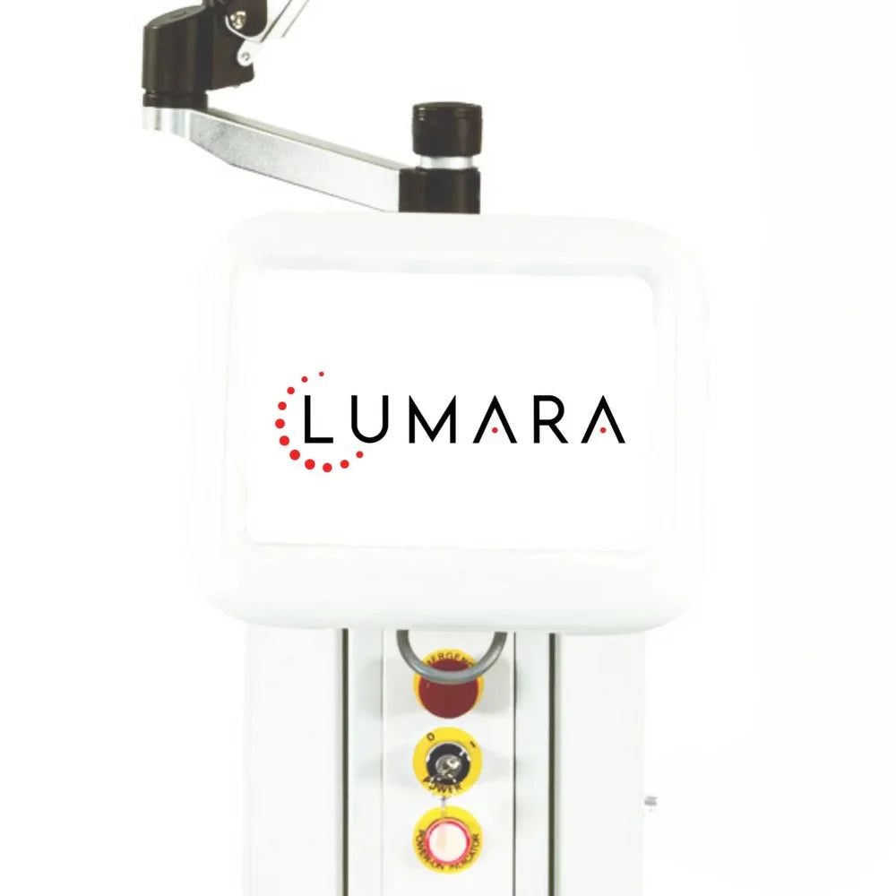 Touchscreen interface, emergency stop and power key controls on the Lumara PRO LED Panel console