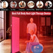 Older couple exercising near the EXESAS 800 LED 4000W Full Body Red Light Panel under six wellness benefit icons