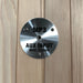 Brushed metal MP3 aux input plate with 3.5mm jack mounted on the hemlock wall of the Maxxus Seattle Sauna