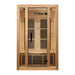 Straight-on front view of the Maxxus Seattle 2 Person Sauna with glass door, bench and back wall heater panels