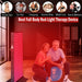 Smiling couple beside the lit EXESAS 1620W Dual-Chip Red Light Therapy Panel with six benefit icons above