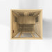 Top down interior view of the Maxxus Seattle Infrared Sauna showing ceiling panels, side heaters and bench layout