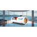 White Quest 30 chamber placed in a glass-walled lounge with mountain views, showing the OxyRevo Quest30 in a home setting