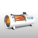 Angled render of the white OxyRevo Quest36 Hard Hyperbaric Chamber with amber lit round end porthole