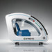 Badged side profile of the white OXYREVO Space60 Pro Hyperbaric Chamber with emergency button and valves