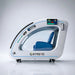 Side profile of the white OXYREVO Space60 Pro Hyperbaric Chamber with curved window and external touch screen