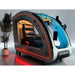 OXYREVO Space60 Pro Oxygen Chamber seen from the far side with red outline lighting and blue-lit open door