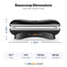 Dimensions diagram of the black Peak Muscle Recovery Basecamp Red Light Therapy Bed with length, height, width, tunnel height and weight capacity