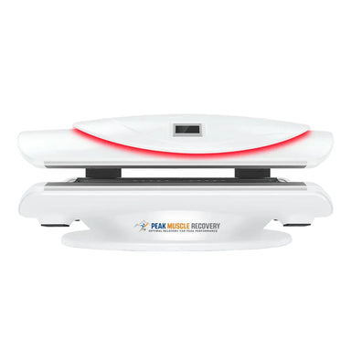 Front studio photo of the white Peak Muscle Recovery Ridgeline Red Light Therapy Bed on a light background