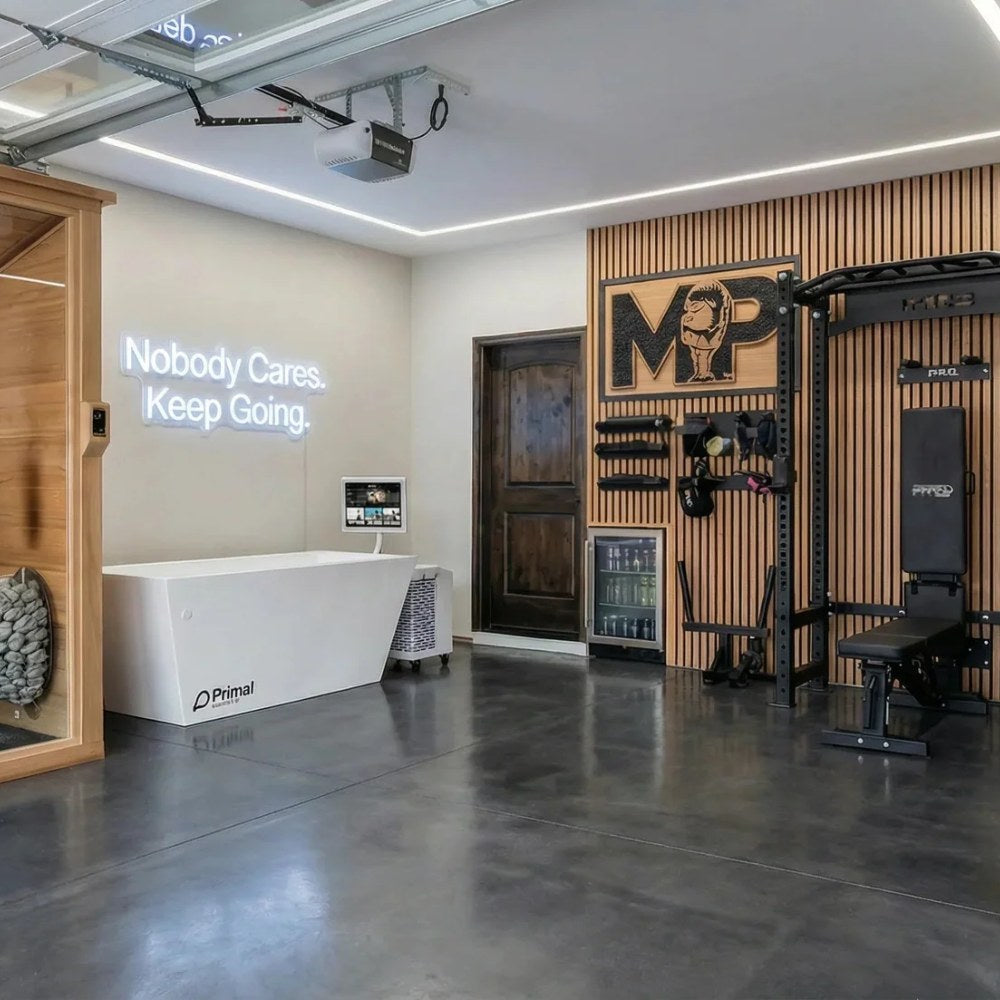 Primal Plunges Blizzard cold plunge in a garage home gym