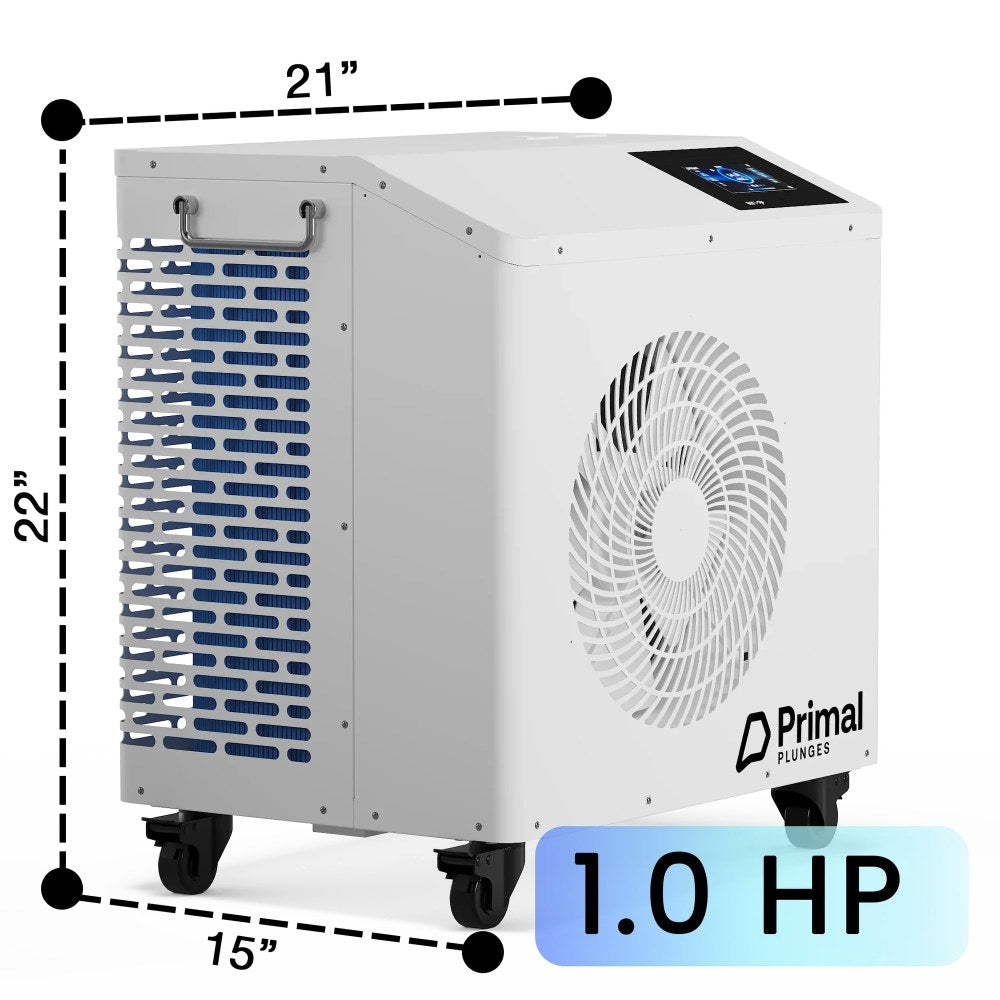 Primal Plunges Elite Chiller dimensions diagram, 1.0 HP