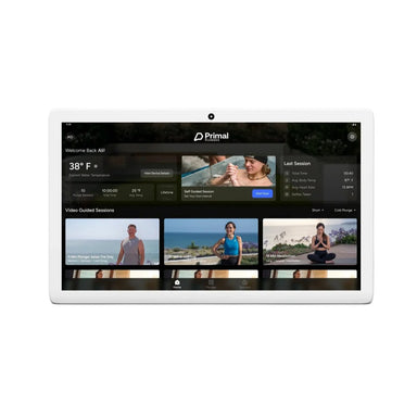 Primal Plunges indoor touchscreen showing PrimalOS home screen