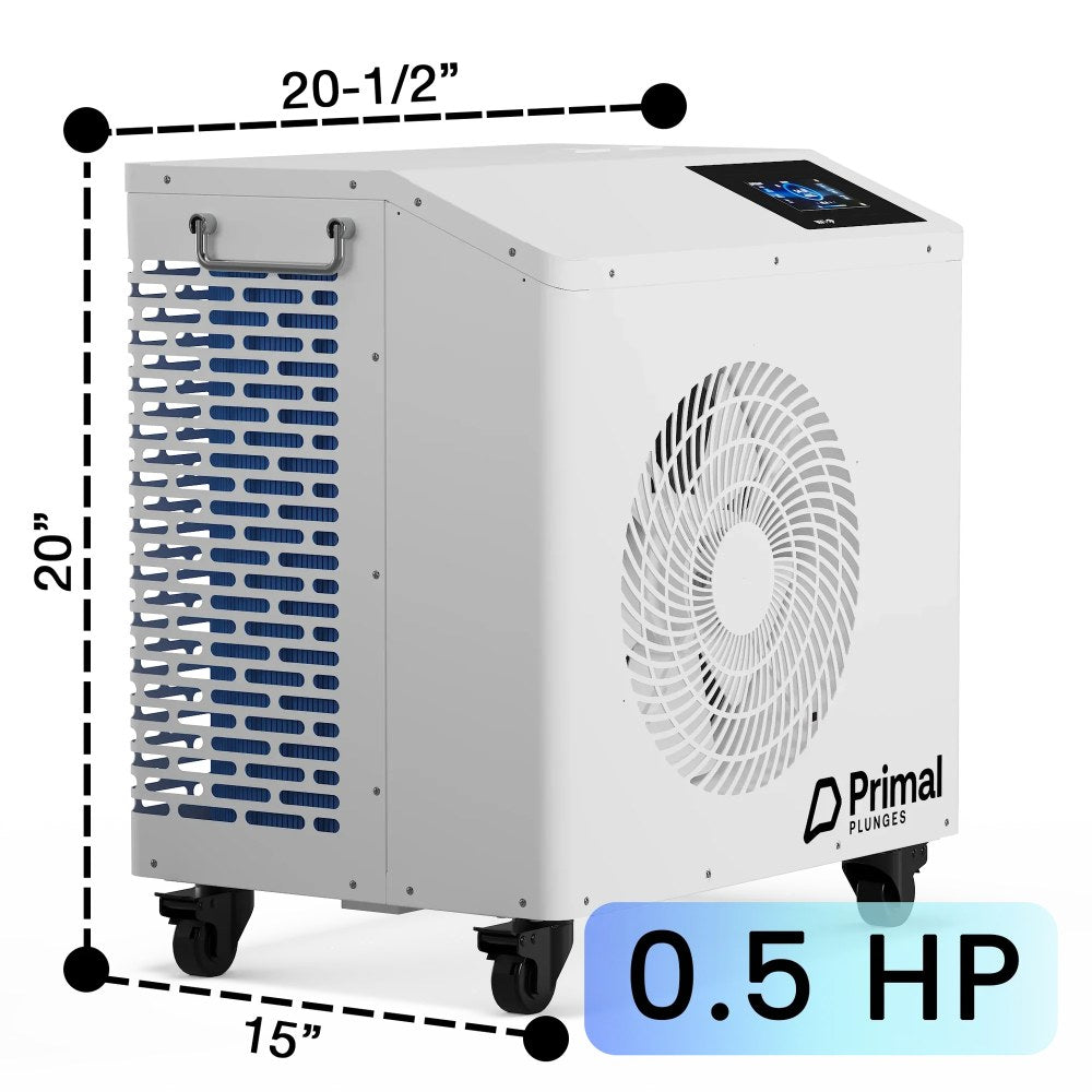 Primal Plunges Pro Chiller dimensions diagram, 0.5 HP