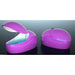 Purple Dreampod Sport Isolation Tank shown open on struts with salt water interior next to a closed lit pod
