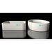 Rectangular and round white tub shapes of the Dreampod Home Float FLEX Inflatable Float Tank shown side by side