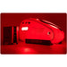 Deep red illumination from the red light therapy panel around the Oxyrevo Forward90 Sitting Hyperbaric Chamber