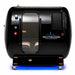 Front of the black gloss RevitalCore Summit Duo Chamber with tinted viewing window, LCD console and blue-lit rolling base